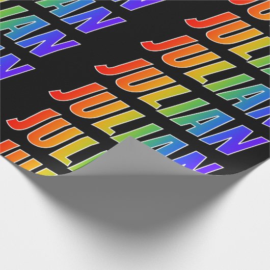 Rainbow Vorname "JULIAN"; Fun & Colorful Geschenkpapier (Ecke)