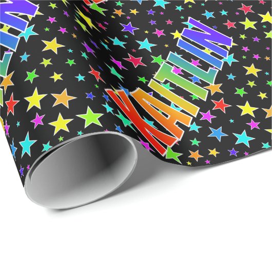 Rainbow Vorname "KAITLIN" + Sterne Geschenkpapier (Rolleneckpunkt)