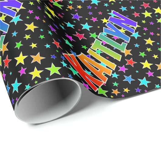 Rainbow Vorname "KAITLYN" + Sterne Geschenkpapier (Rolleneckpunkt)