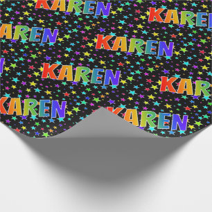 Rainbow Vorname "KAREN" + Sterne Geschenkpapier