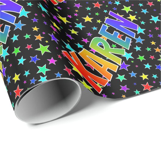Rainbow Vorname "KAREN" + Sterne Geschenkpapier (Rolleneckpunkt)