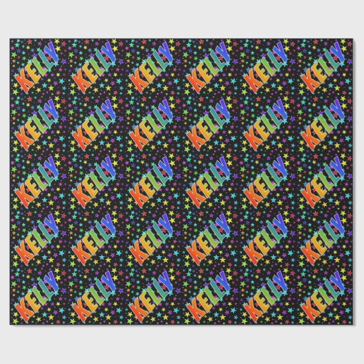 Rainbow Vorname "KELLY" + Sterne Geschenkpapier (Flach)