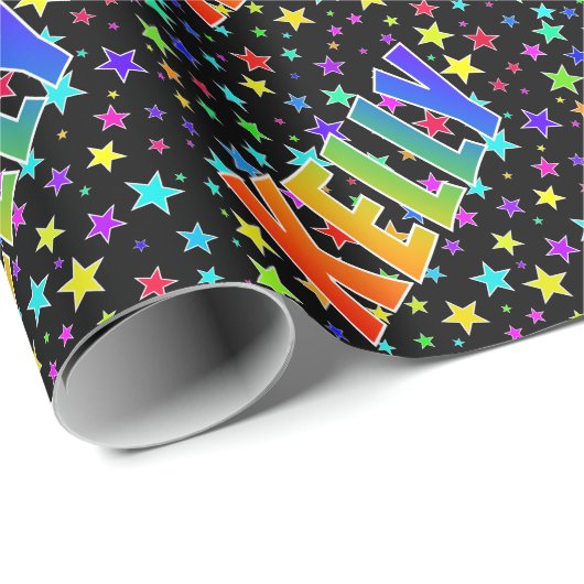 Rainbow Vorname "KELLY" + Sterne Geschenkpapier (Rolleneckpunkt)