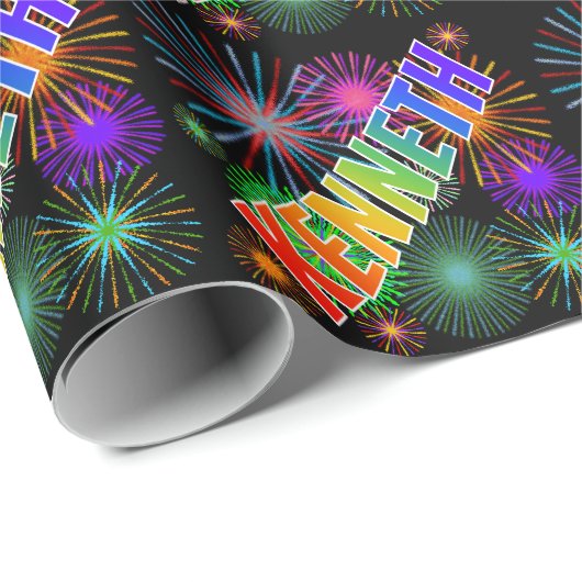Rainbow Vorname "KENNETH" + Fireworks Geschenkpapier (Rolleneckpunkt)