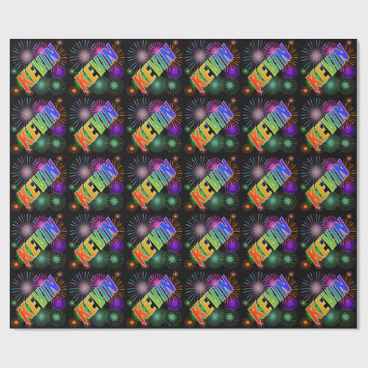 Rainbow Vorname "KEVIN" + Feuerwerk Geschenkpapier (Flach)