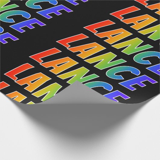Rainbow Vorname "LANCE"; Fun & Colorful Geschenkpapier (Ecke)