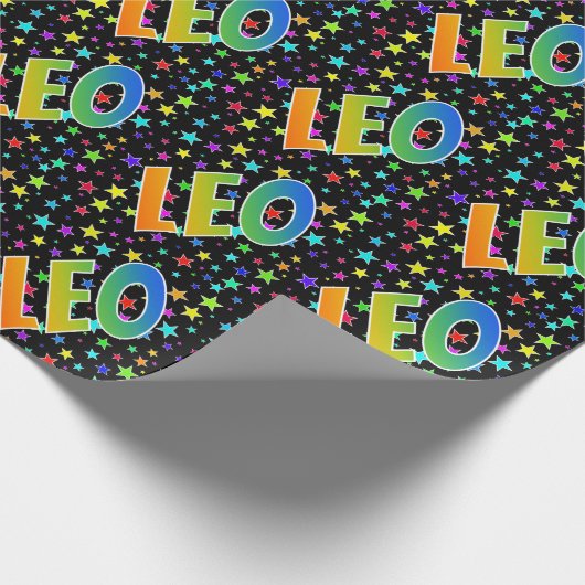 Rainbow Vorname "LEO" + Sterne Geschenkpapier (Ecke)