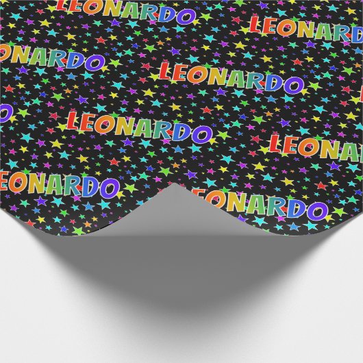Rainbow Vorname "LEONARDO" + Sterne Geschenkpapier (Ecke)
