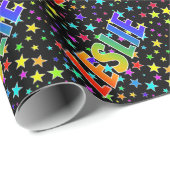 Rainbow Vorname "LESLIE" + Sterne Geschenkpapier (Rolleneckpunkt)