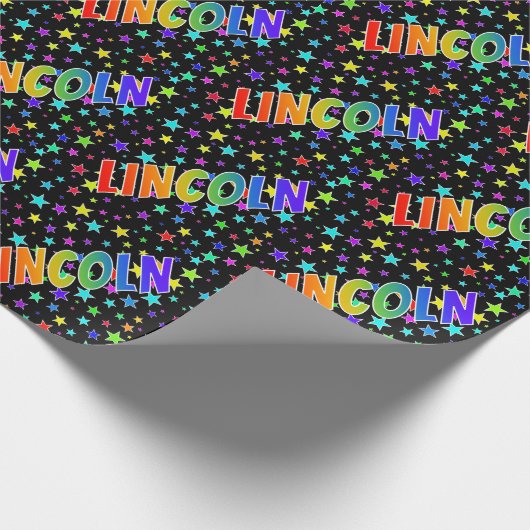 Rainbow Vorname "LINCOLN" + Sterne Geschenkpapier (Ecke)