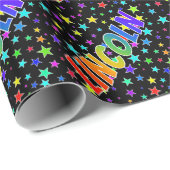 Rainbow Vorname "LINCOLN" + Sterne Geschenkpapier (Rolleneckpunkt)