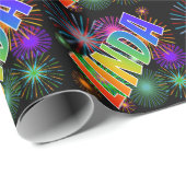 Rainbow Vorname "LINDA" + Feuerwerk Geschenkpapier (Rolleneckpunkt)