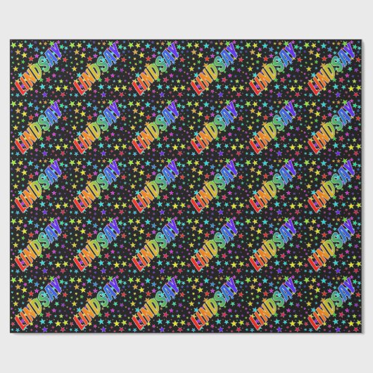 Rainbow Vorname "LINDSAY" + Sterne Geschenkpapier (Flach)