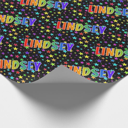 Rainbow Vorname "LINDSEY" + Sterne Geschenkpapier (Ecke)