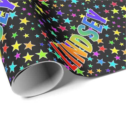 Rainbow Vorname "LINDSEY" + Sterne Geschenkpapier (Rolleneckpunkt)