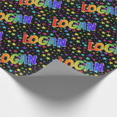 Rainbow Vorname "LOGAN" + Sterne Geschenkpapier (Ecke)