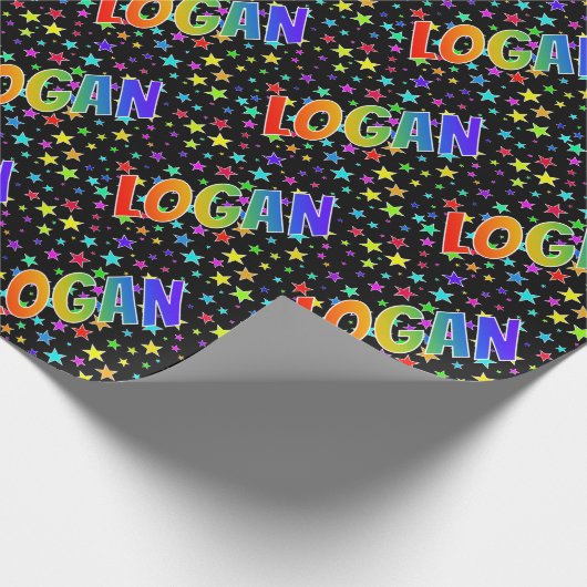 Rainbow Vorname "LOGAN" + Sterne Geschenkpapier (Ecke)