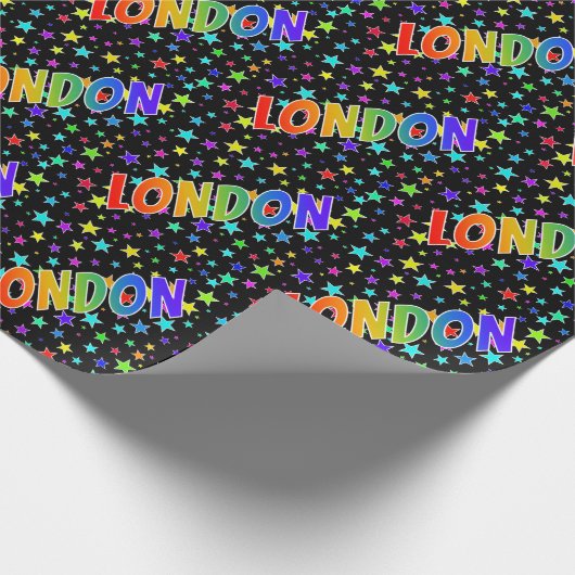 Rainbow Vorname "LONDON" + Sterne Geschenkpapier (Ecke)