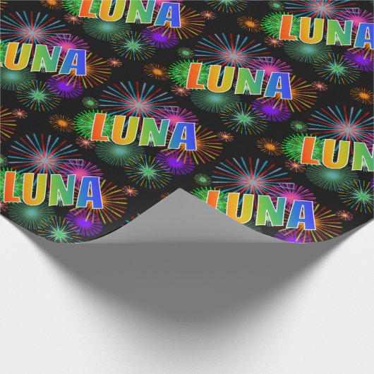 Rainbow Vorname "LUNA" + Feuerwerk Geschenkpapier (Ecke)