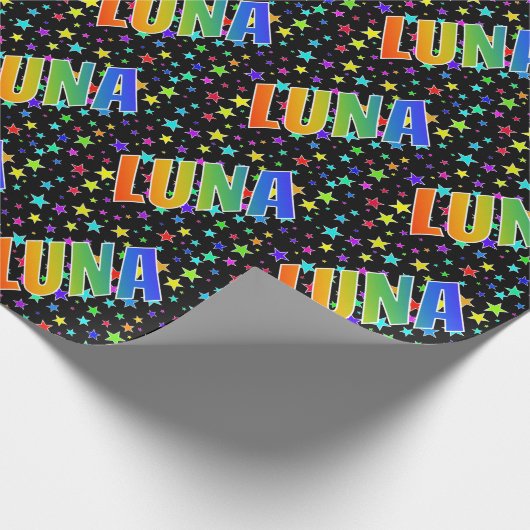 Rainbow Vorname "LUNA" + Sterne Geschenkpapier (Ecke)