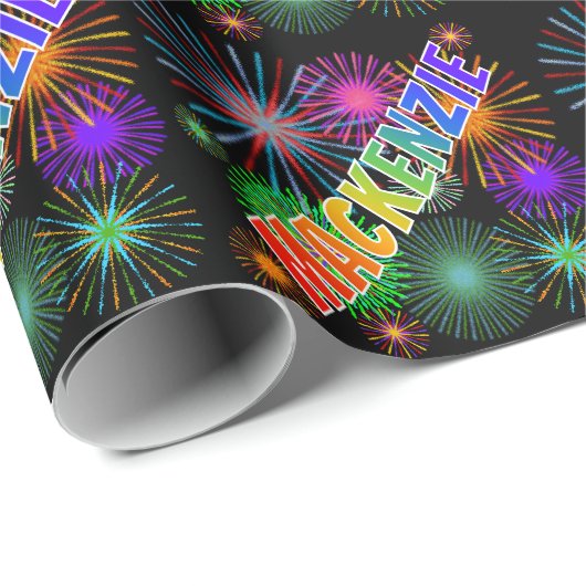 Rainbow Vorname "MACKENZIE" + Fireworks Geschenkpapier (Rolleneckpunkt)