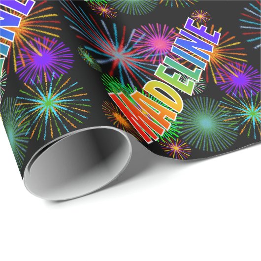 Rainbow Vorname "MADELINE" + Feuerwerke Geschenkpapier (Rolleneckpunkt)