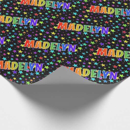 Rainbow Vorname "MADELYN" + Sterne Geschenkpapier (Ecke)