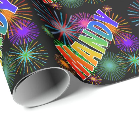 Rainbow Vorname "MANDY" + Fireworks Geschenkpapier (Rolleneckpunkt)