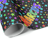 Rainbow Vorname "MARCUS" + Sterne Geschenkpapier (Rolleneckpunkt)