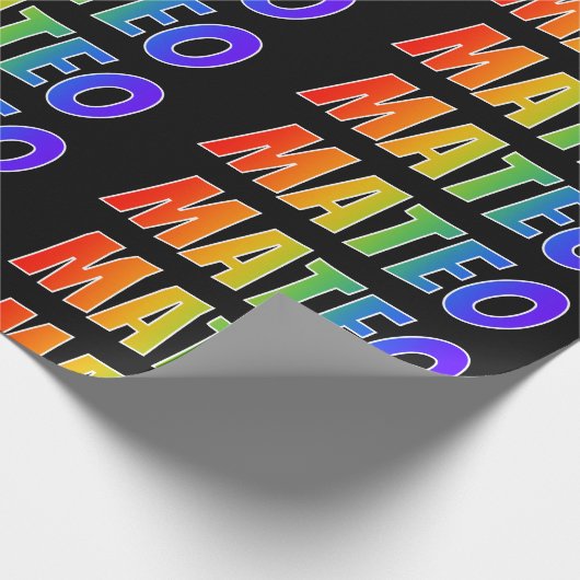Rainbow Vorname "MATEO"; Fun & Colorful Geschenkpapier (Ecke)