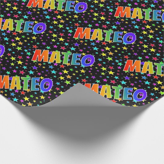Rainbow Vorname "MATEO" + Sterne Geschenkpapier (Ecke)