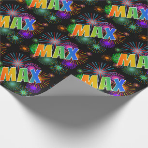 Rainbow Vorname "MAX" + Fireworks Geschenkpapier