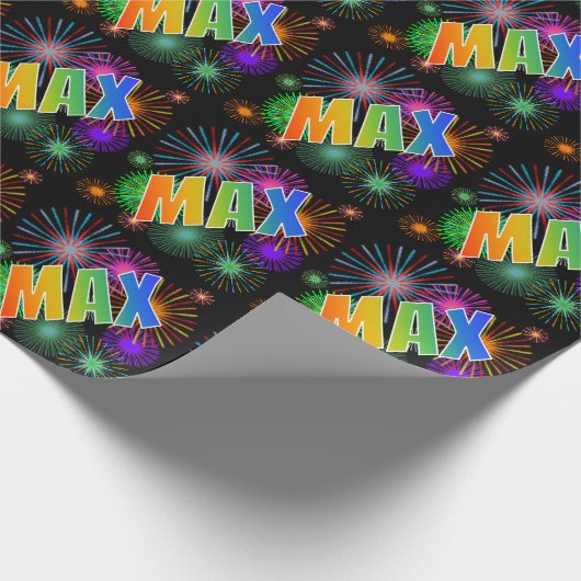 Rainbow Vorname "MAX" + Fireworks Geschenkpapier (Ecke)