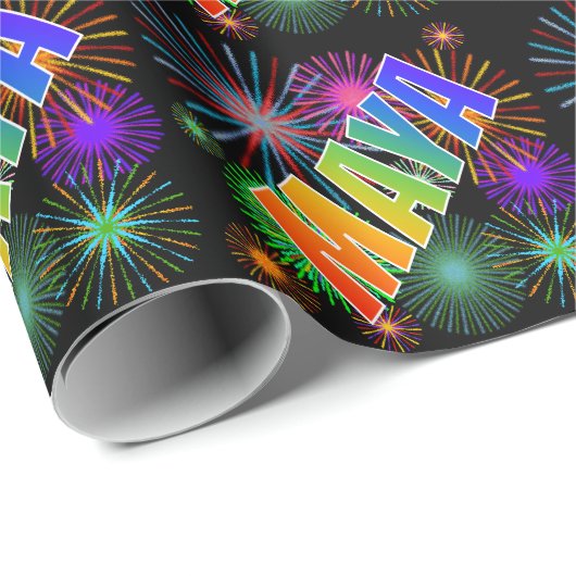 Rainbow Vorname "MAYA" + Feuerwerke Geschenkpapier (Rolleneckpunkt)