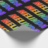 Rainbow Vorname "MELINDA"; Fun & Colorful Geschenkpapier (Ecke)