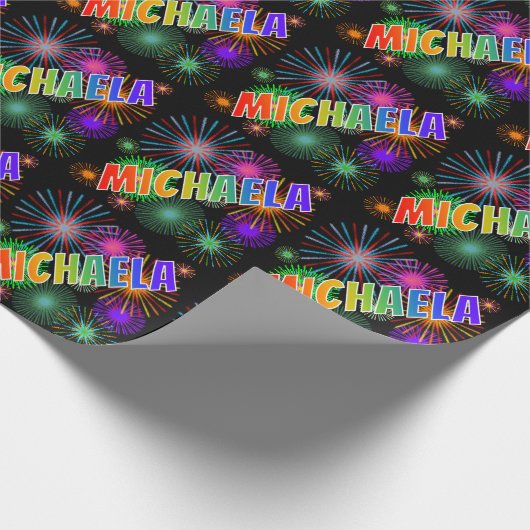Rainbow Vorname "MICHAELA" + Feuerwerk Geschenkpapier (Ecke)