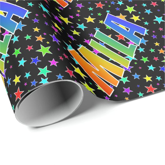 Rainbow Vorname "MILA" + Sterne Geschenkpapier (Rolleneckpunkt)