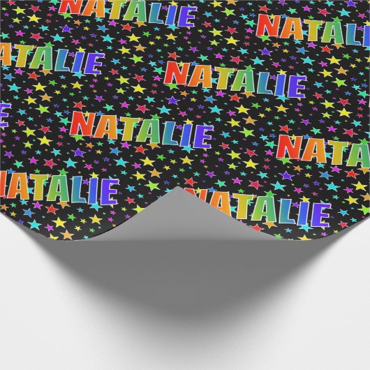 Rainbow Vorname "NATALIE" + Sterne Geschenkpapier (Ecke)