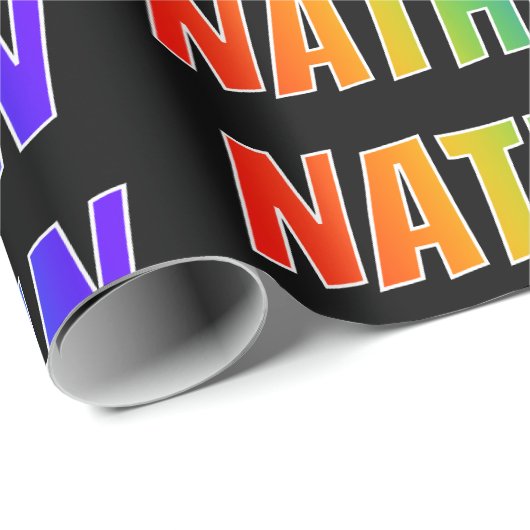 Rainbow Vorname "NATHAN"; Fun & Colorful Geschenkpapier (Rolleneckpunkt)