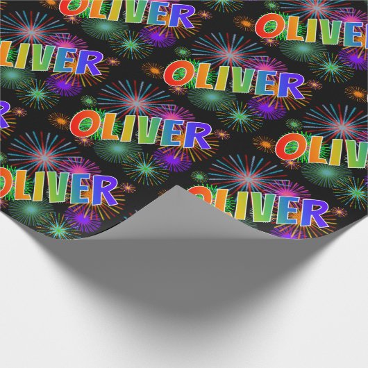 Rainbow Vorname "OLIVER" + Feuerwerk Geschenkpapier (Ecke)