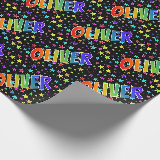 Rainbow Vorname "OLIVER" + Sterne Geschenkpapier (Ecke)