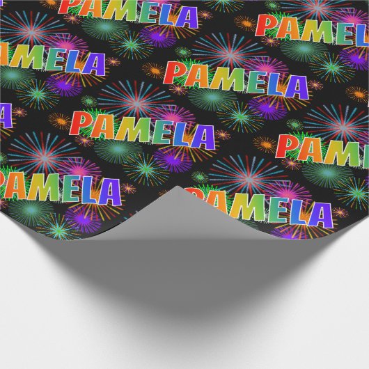 Rainbow Vorname "PAMELA" + Feuerwerk Geschenkpapier (Ecke)