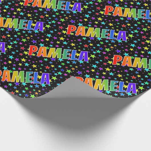 Rainbow Vorname "PAMELA" + Sterne Geschenkpapier (Ecke)