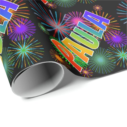 Rainbow Vorname "PAULA" + Feuerwerk Geschenkpapier (Rolleneckpunkt)