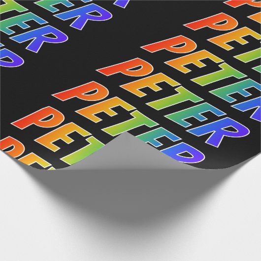 Rainbow Vorname "PETER"; Fun & Colorful Geschenkpapier (Ecke)
