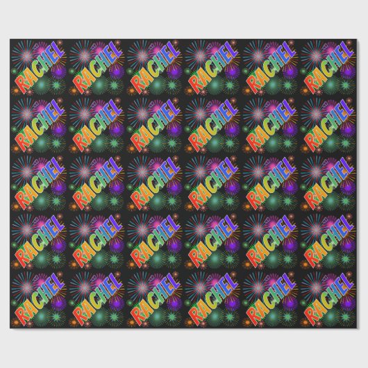 Rainbow Vorname "RACHEL" + Feuerwerkskörper Geschenkpapier (Flach)