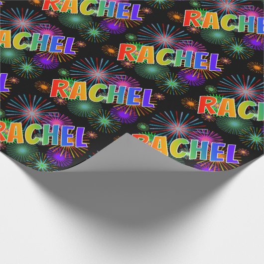 Rainbow Vorname "RACHEL" + Feuerwerkskörper Geschenkpapier (Ecke)