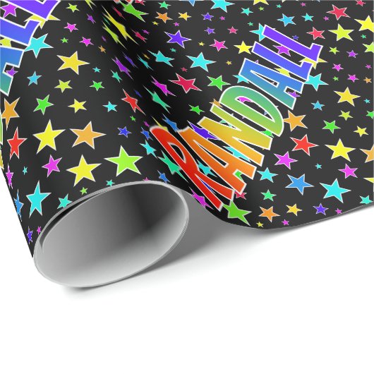 Rainbow Vorname "RANDALL" + Sterne Geschenkpapier (Rolleneckpunkt)