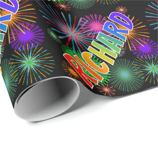 Rainbow Vorname "RICHARD" + Fireworks Geschenkpapier (Rolleneckpunkt)