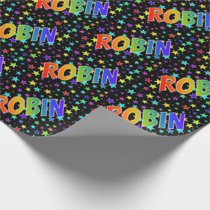 Rainbow Vorname "ROBIN" + Sterne Geschenkpapier